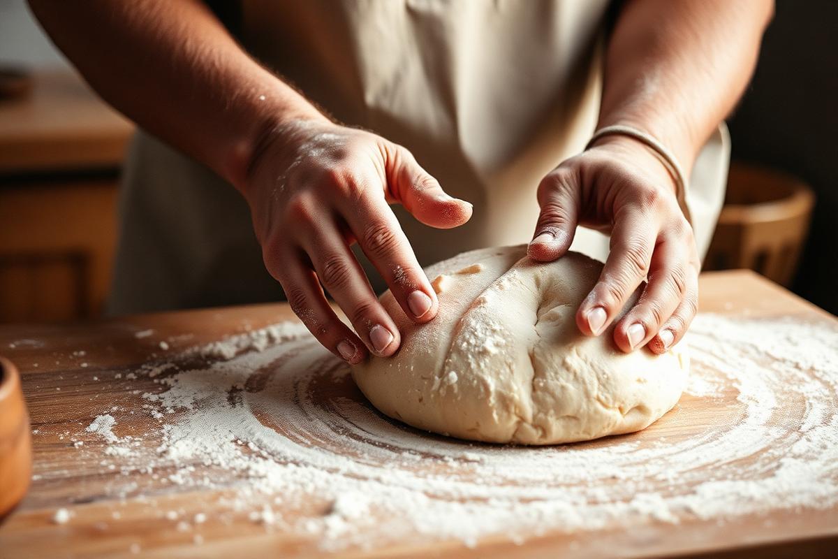 Baker's hands preparing dough at The Original Fine Bakers